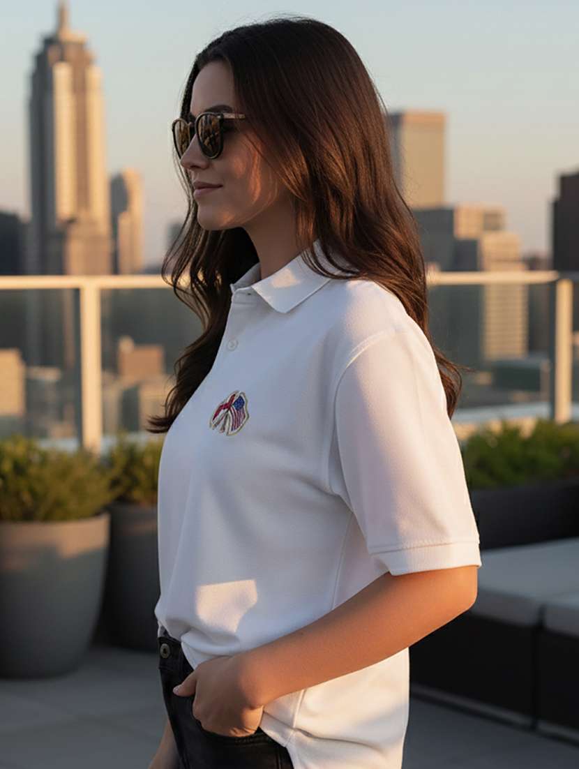 women solid short sleeve polo oversized t-shirt - 22292623 -  Standard Image - 2