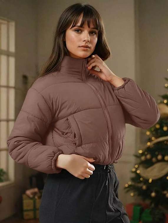 women solid stand collar long sleeve quilted jacket - 22292651 -  Standard Image - 2