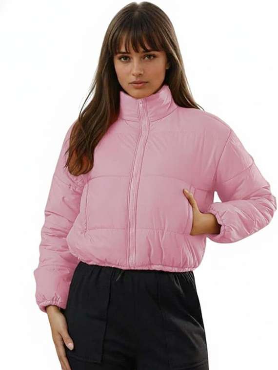 women solid stand collar long sleeve quilted jacket - 22292654 -  Standard Image - 2