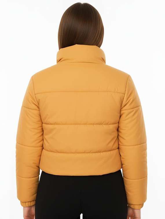 women solid stand collar long sleeve quilted jacket - 22292655 -  Standard Image - 2