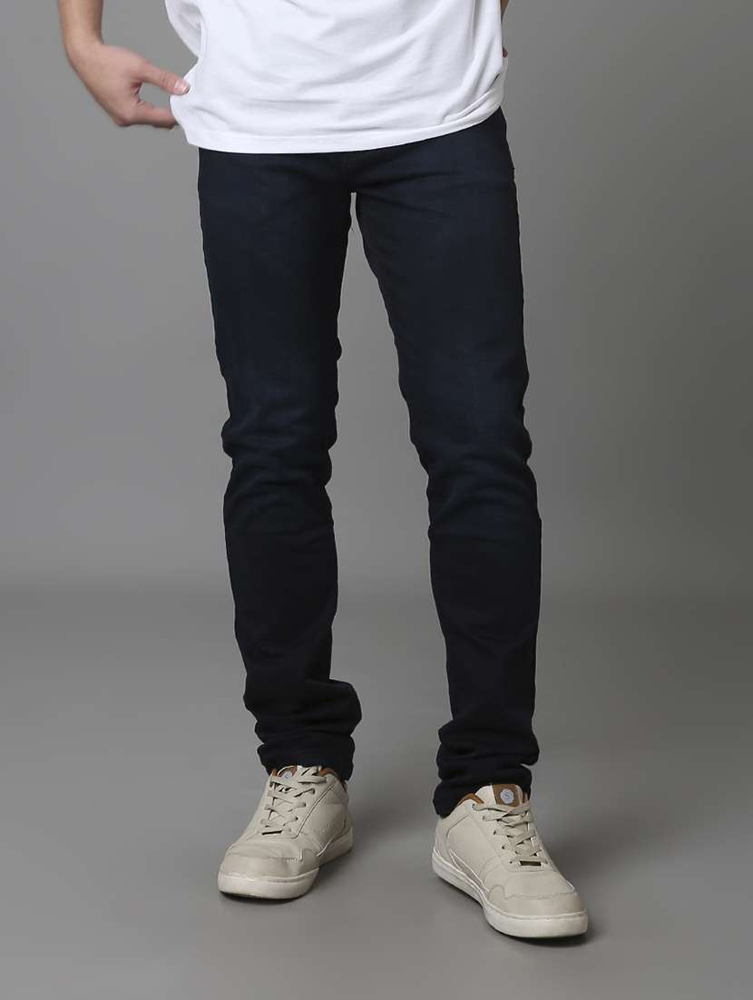 men washed mid rise full length jeans