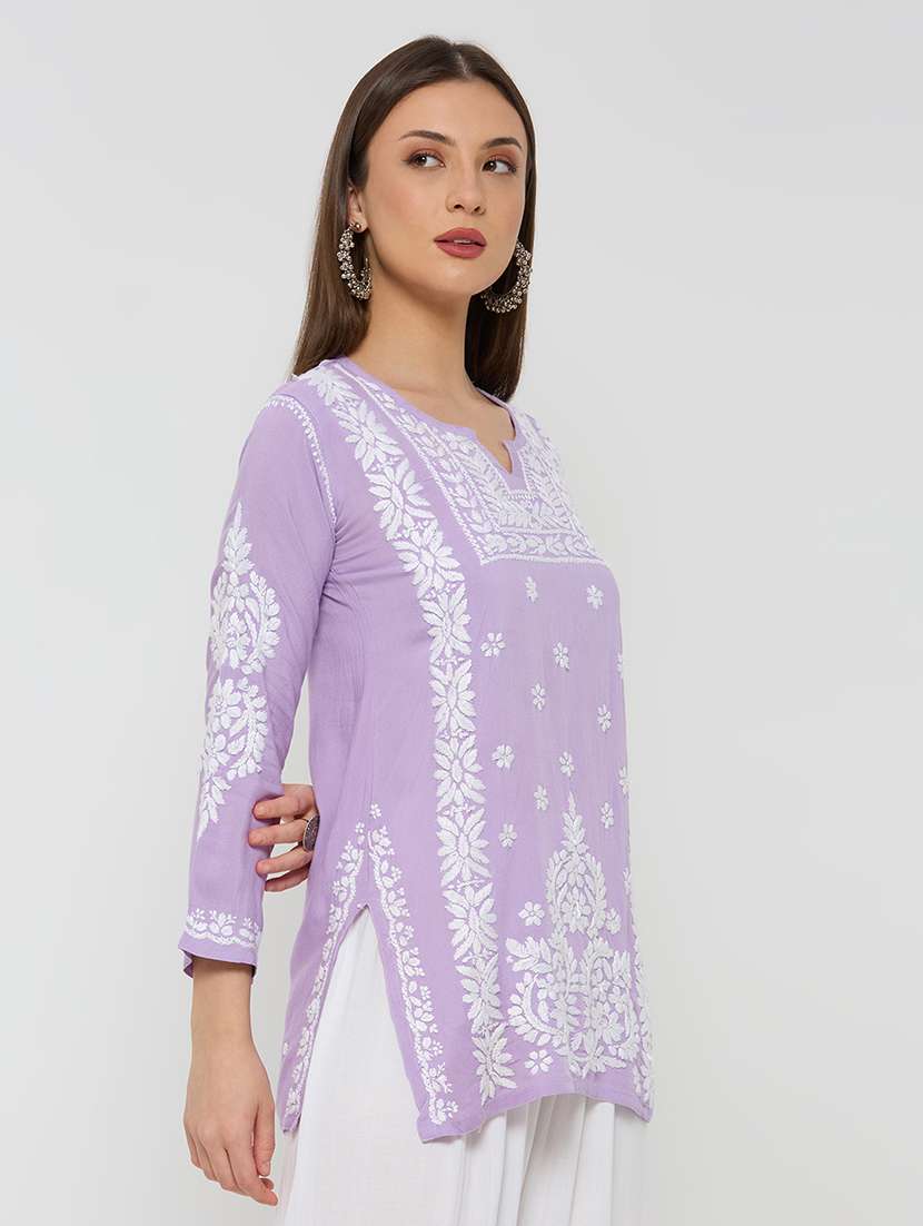women solid with work three quarter sleeve straight kurti - 22292691 -  Standard Image - 2