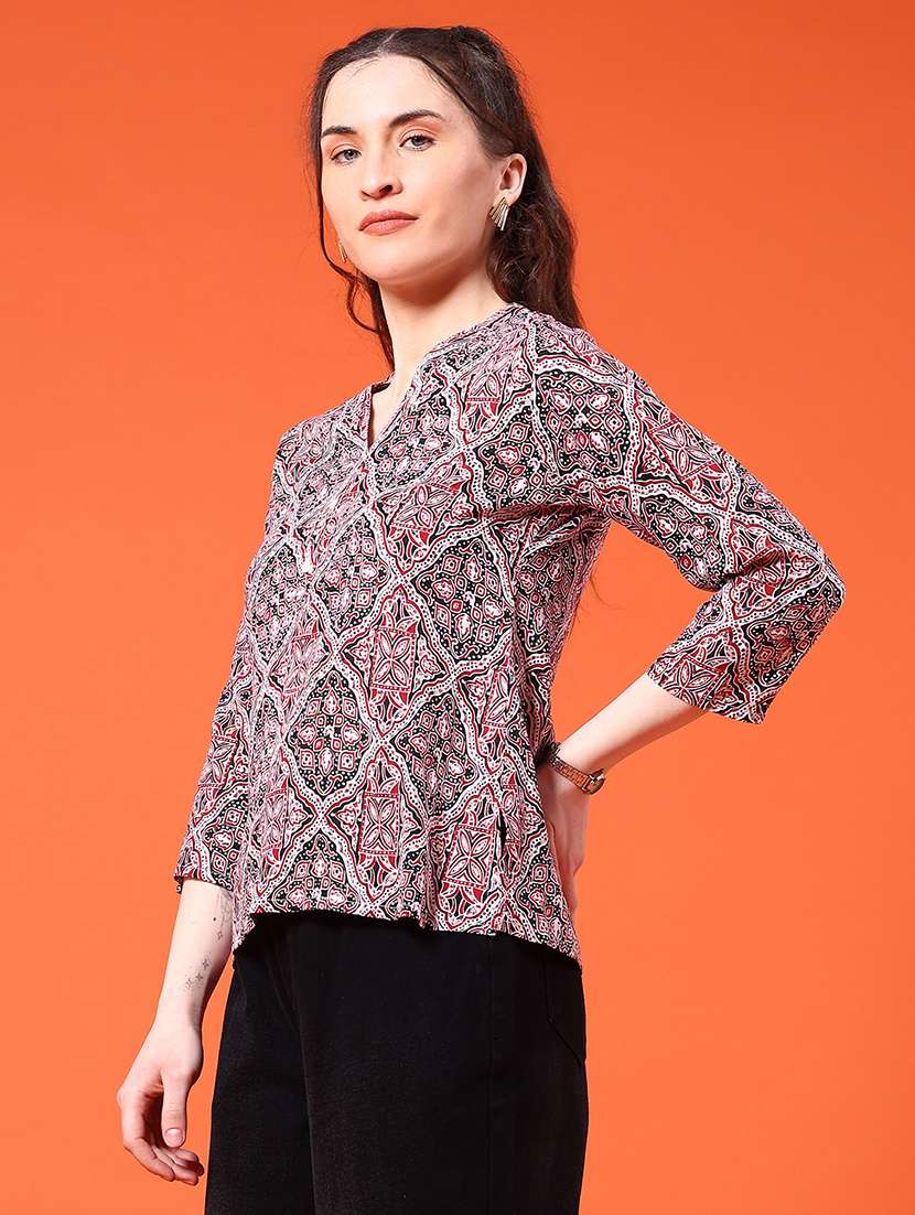 women printed three quarter sleeve straight kurti - 22293224 -  Standard Image - 2