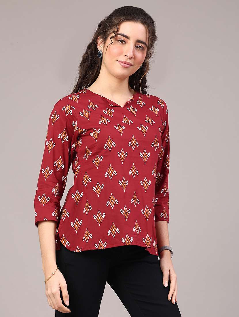 Women Printed Three Quarter Sleeve Straight Kurti - 22293233 -  Standard Image - 2