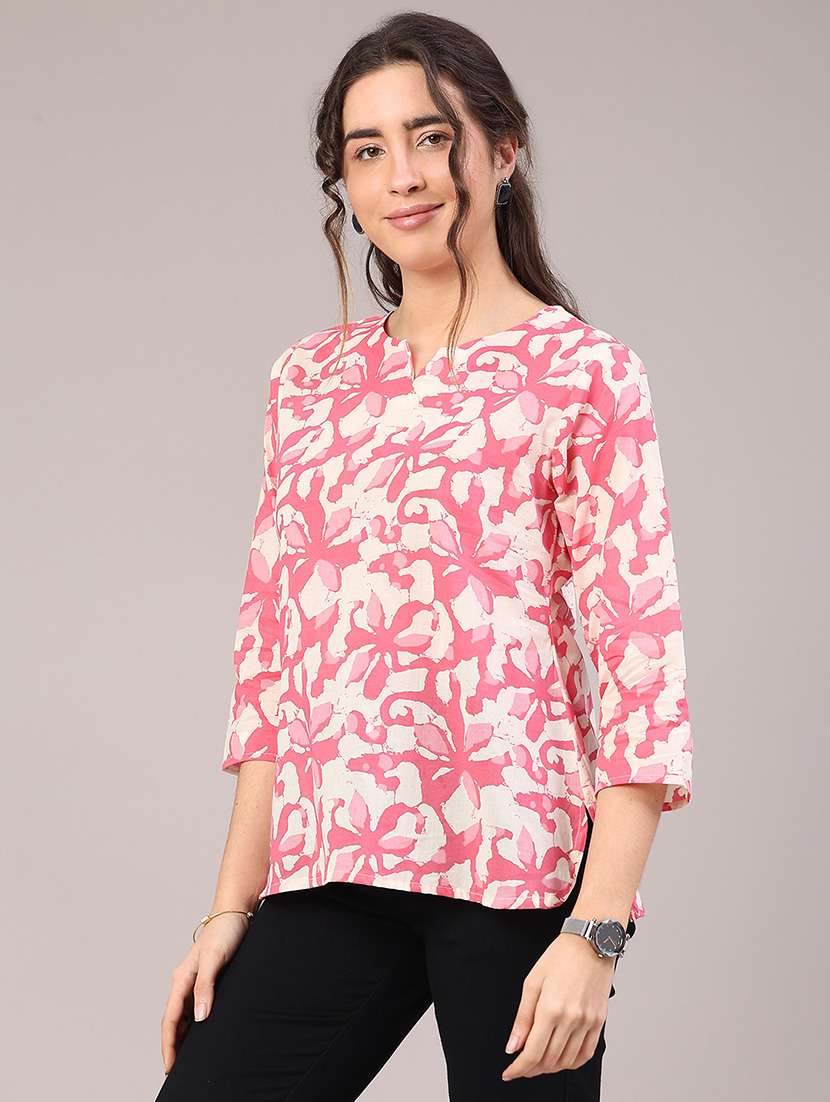 women floral printed three quarter sleeve straight kurti - 22293235 -  Standard Image - 2