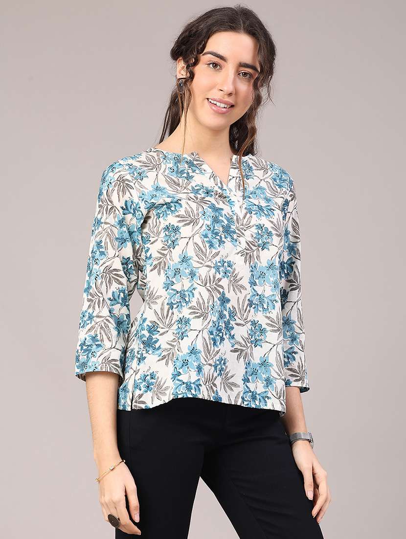 women floral printed three quarter sleeve straight kurti - 22293238 -  Standard Image - 2