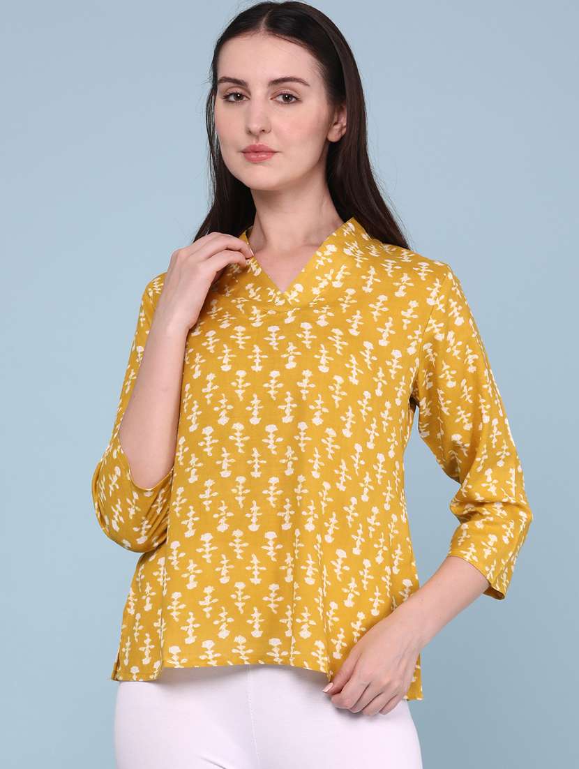 women printed three quarter sleeves regular top - 22293243 -  Standard Image - 2