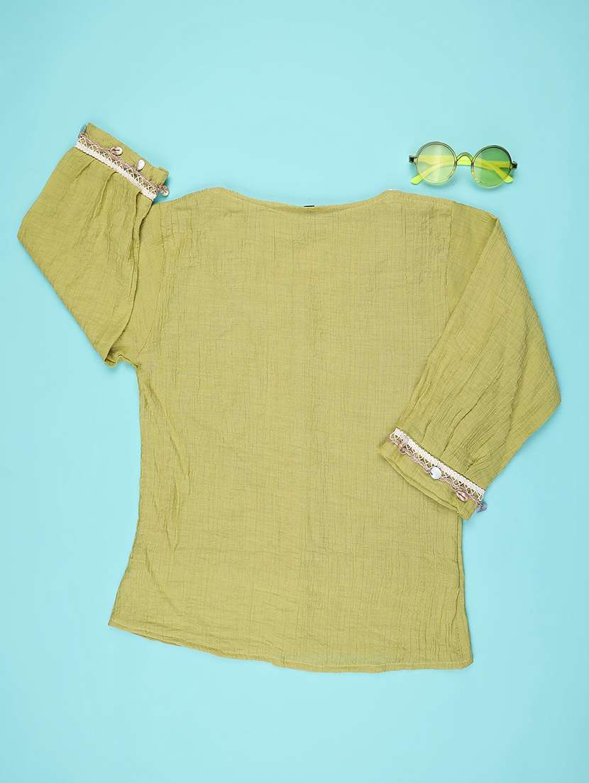 girls solid three quarter sleeve top - 22293245 -  Standard Image - 2
