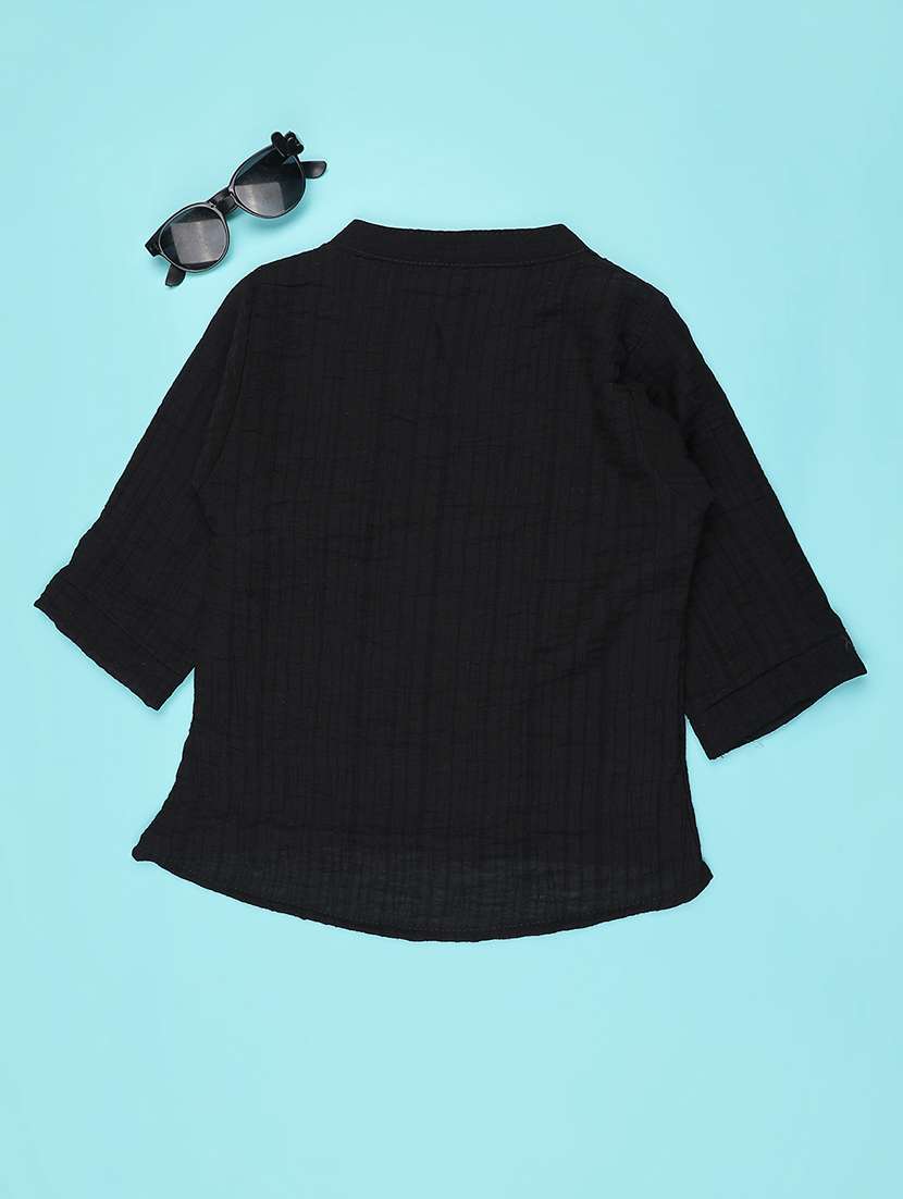 girls solid mandarin neck three quarter sleeve top - 22293304 -  Standard Image - 2