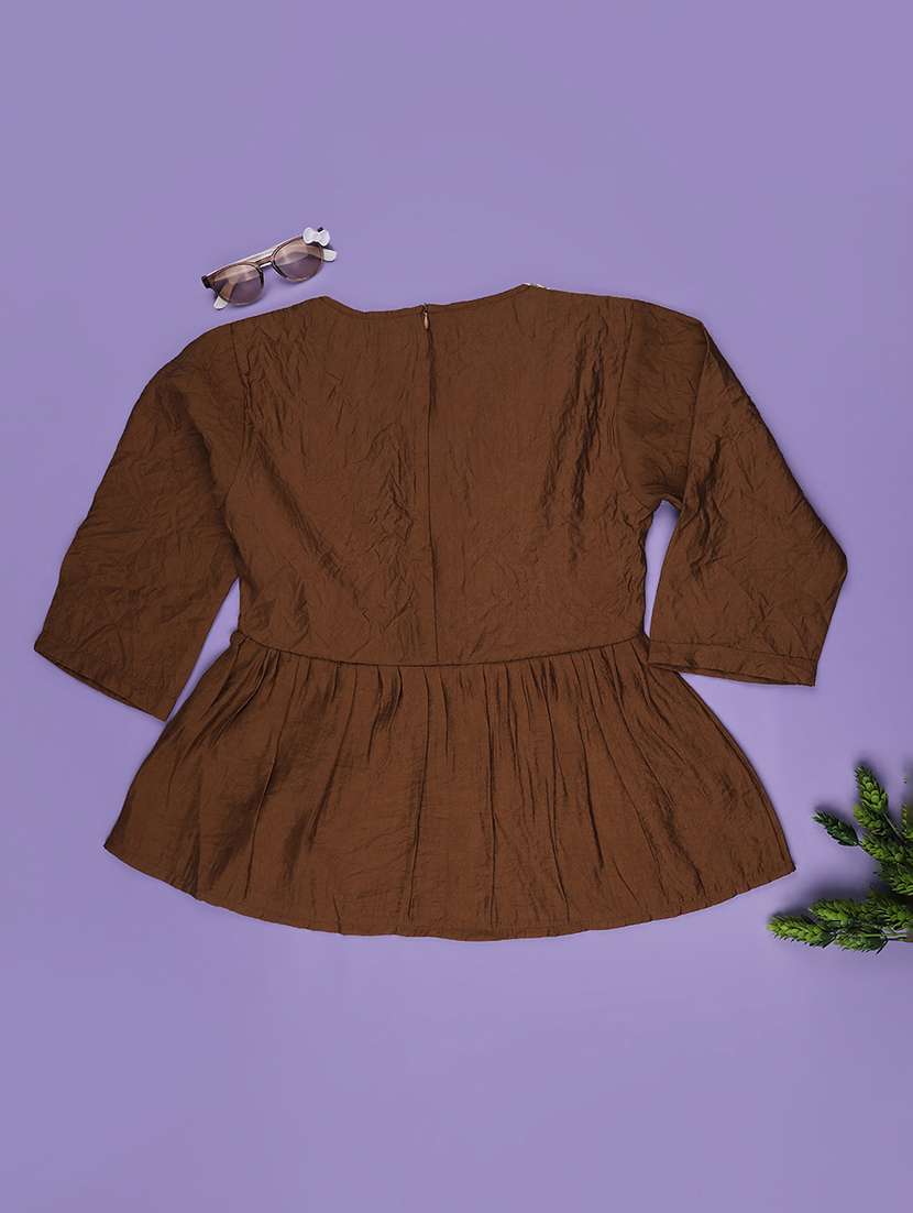 girls solid three quarter sleeve top - 22293329 -  Standard Image - 2