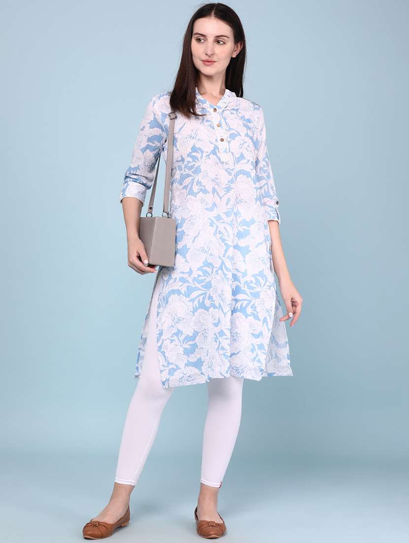 women printed three quarter sleeves straight kurta