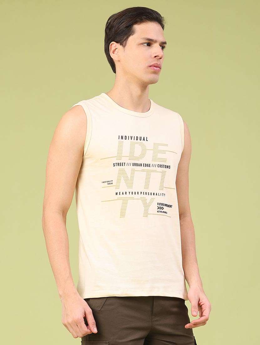 men typographic sleeveless slim fit t-shirt - 22293393 -  Standard Image - 2