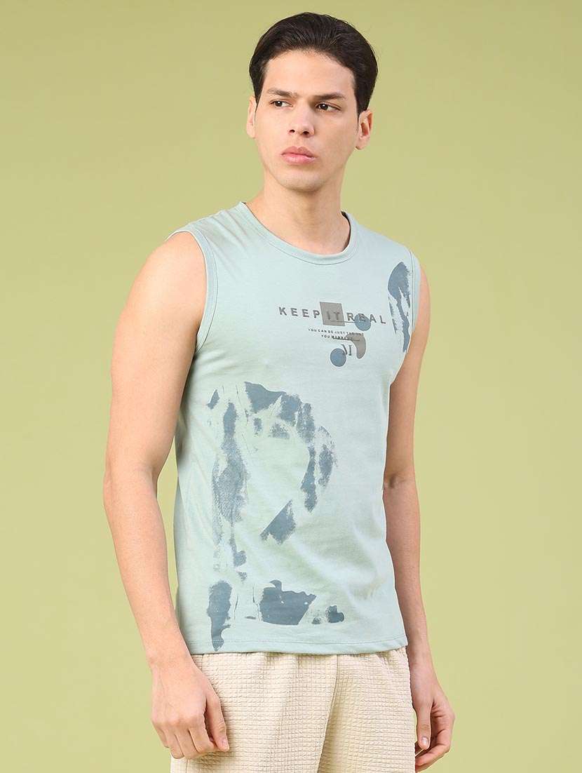men printed sleeveless slim fit t-shirt - 22293394 -  Standard Image - 2