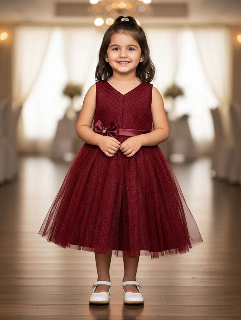 girls self designed sleeveless flared frock - 22293417 -  Standard Image - 2