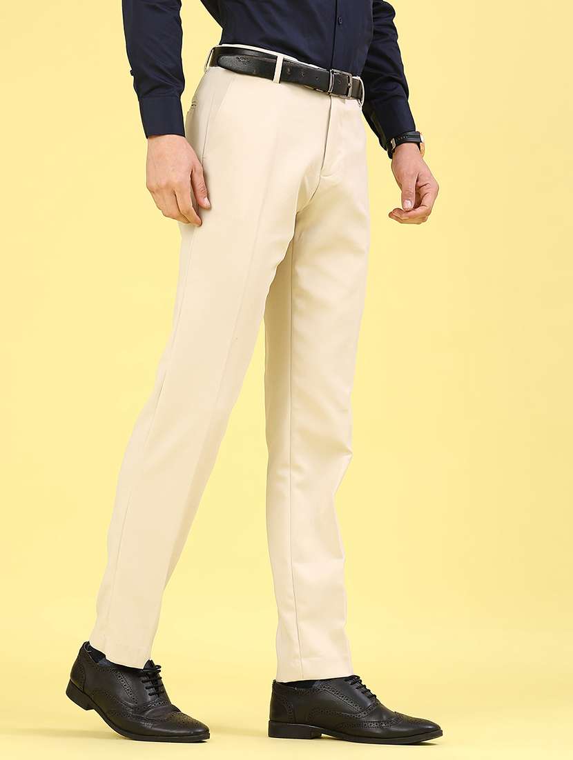 men beige cotton flat front trousers formal trouser - 22293593 -  Standard Image - 2