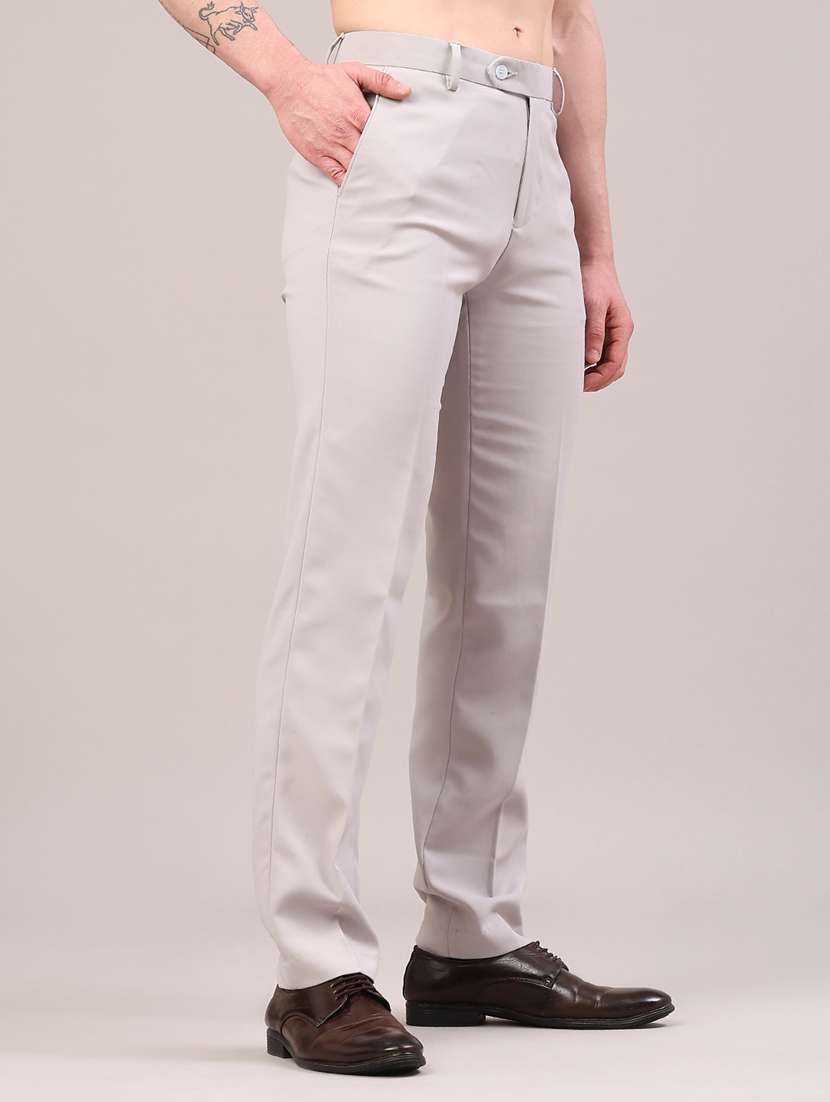 men grey cotton flat front trousers formal trouser - 22293594 -  Standard Image - 2