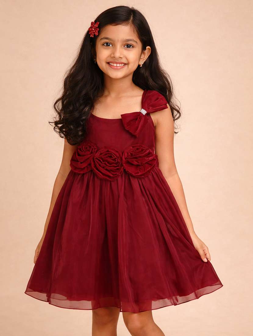 girls self designed sleeveless flared frock