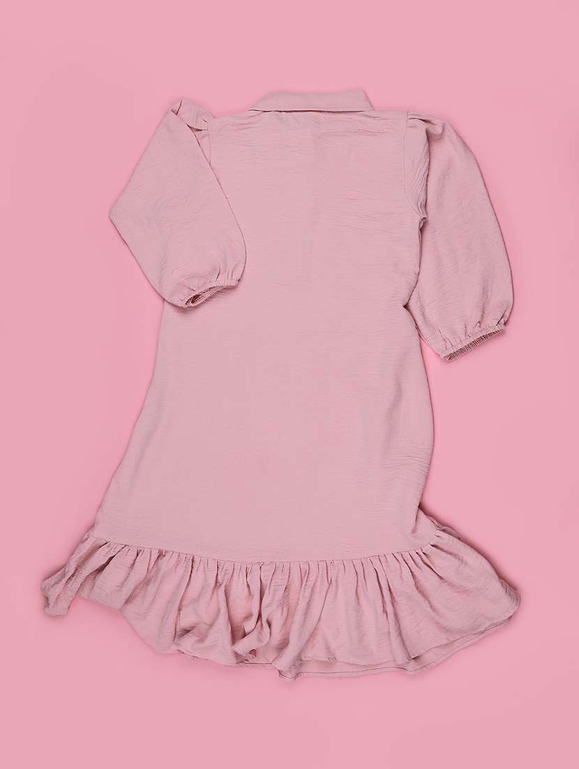 Girls Solid Three Quarter Sleeves Tiered Dress - 22294056 -  Standard Image - 2