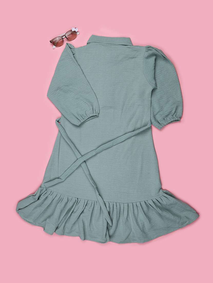 Girls Solid Three Quarter Sleeves Tiered Dress - 22294058 -  Standard Image - 2