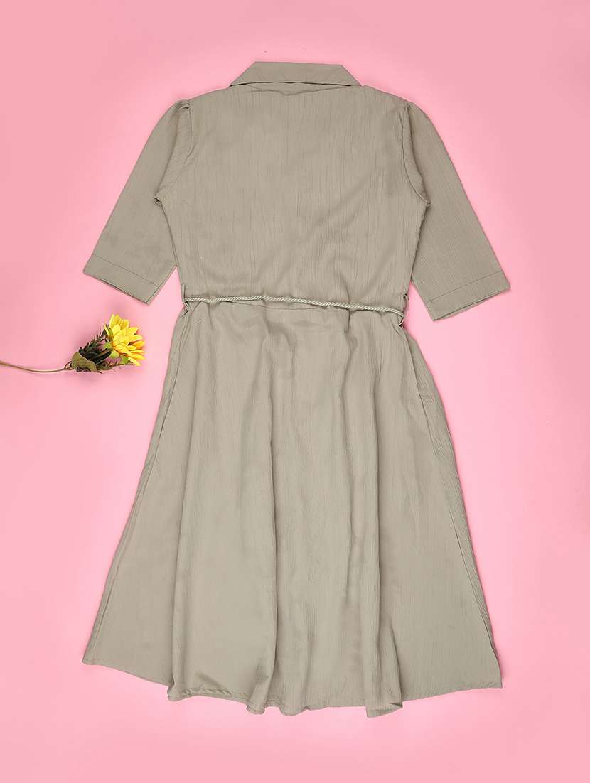 girls solid three quarter sleeve fit & flare dress - 22294069 -  Standard Image - 2