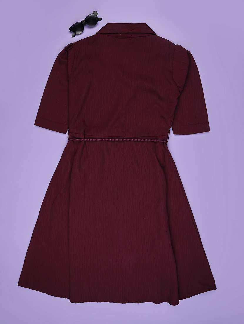 girls solid three quarter sleeve fit & flare dress - 22294070 -  Standard Image - 2