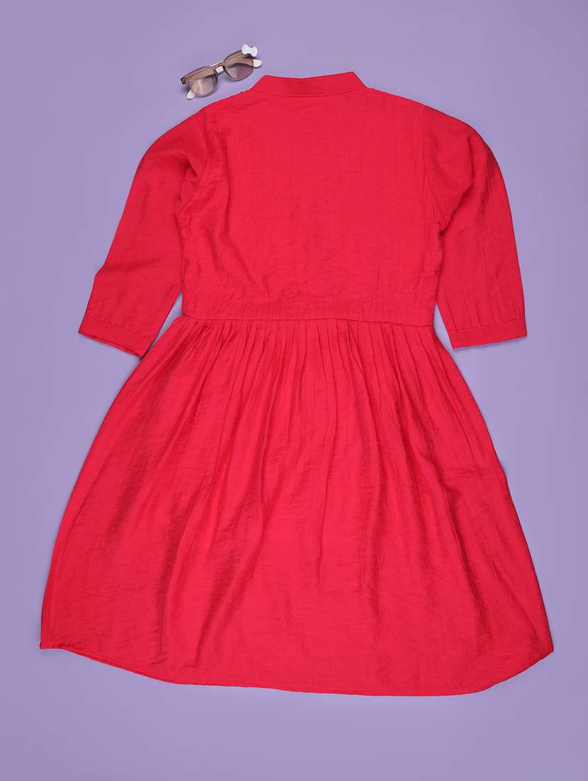 girls solid three quarter sleeve fit & flare dress - 22294079 -  Standard Image - 2