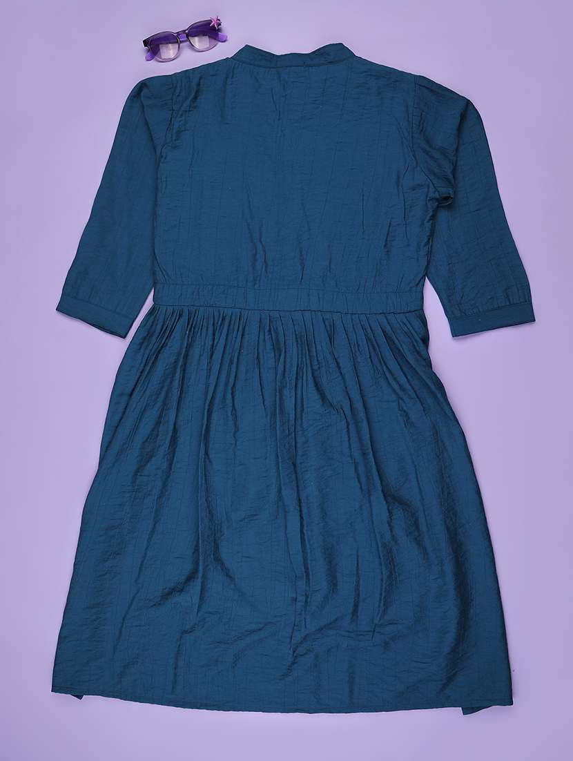 girls solid three quarter sleeve fit & flare dress - 22294080 -  Standard Image - 2