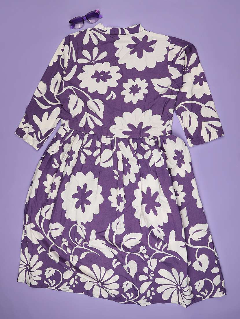 girls floral print three quarter sleeve a-line dress - 22294092 -  Standard Image - 2