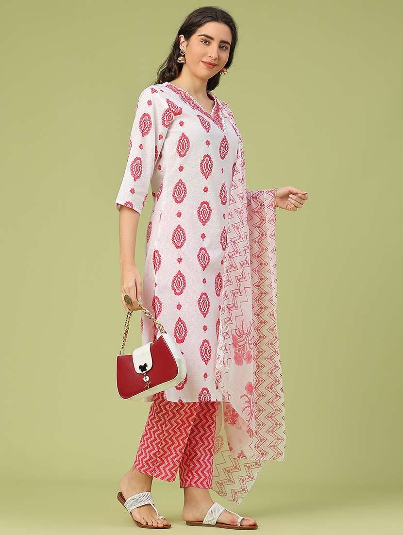 women printed three quarter sleeve kurta pant with dupatta set - 22294164 -  Standard Image - 2