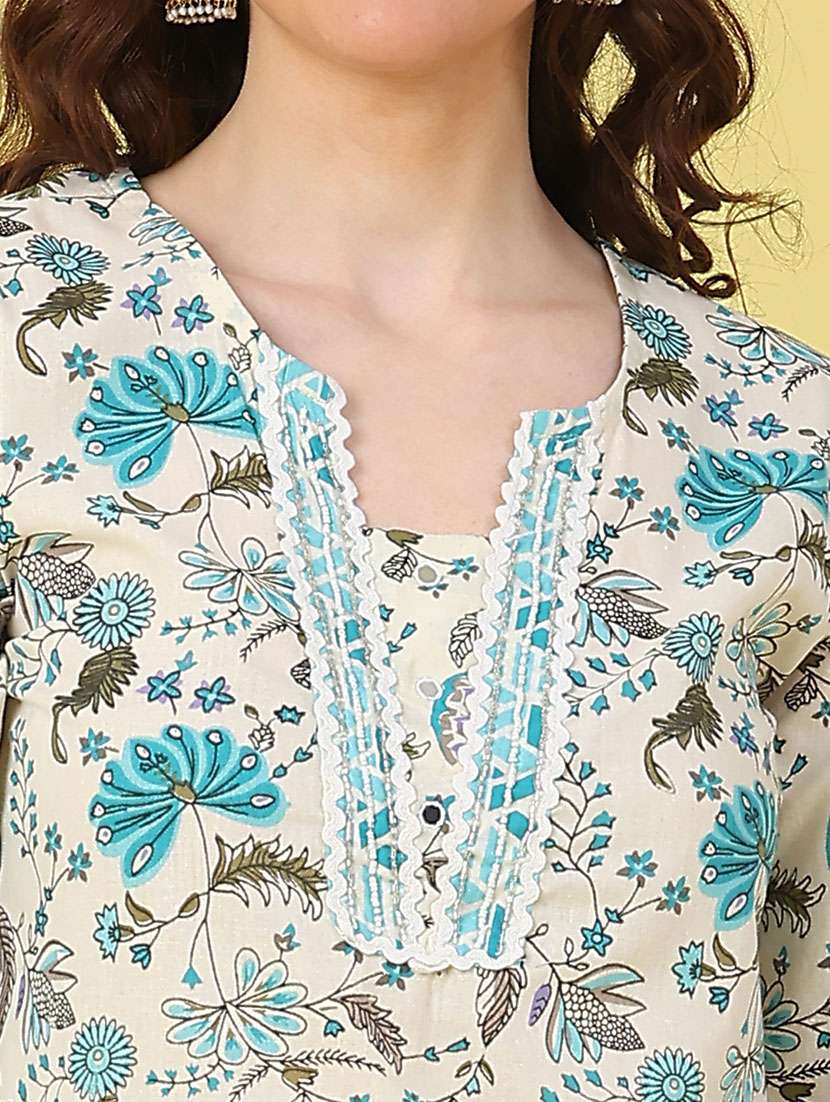 women printed three quarter sleeve kurta pant with dupatta set - 22294186 -  Standard Image - 2