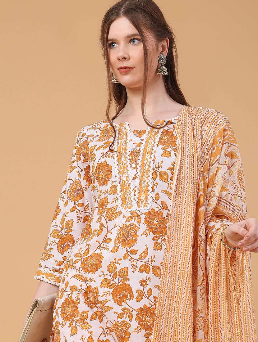 women printed three quarter sleeve kurta pant with dupatta set - 22294195 -  Standard Image - 2