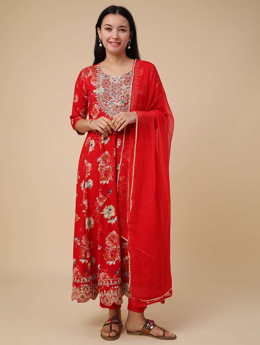 red rayon kurta dupatta  set - 22294205 -  Standard Image - 2