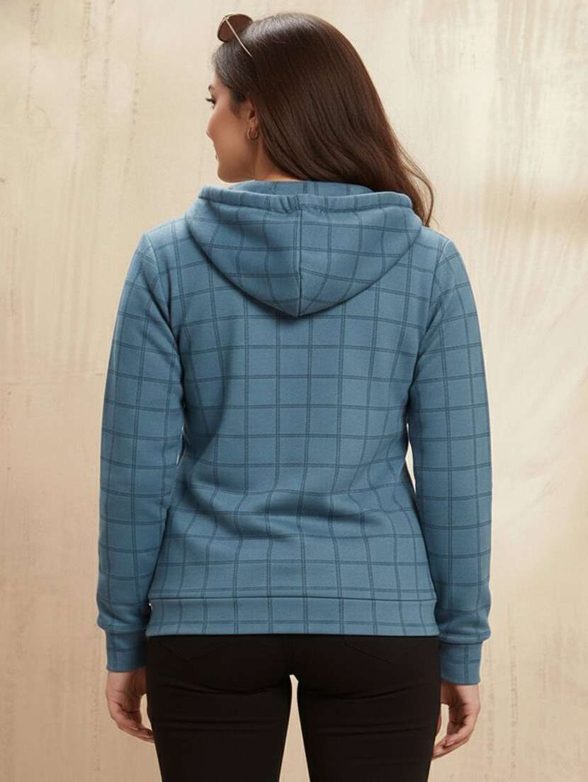 women checkered long sleeve hooded sweatshirt - 22294278 -  Standard Image - 2