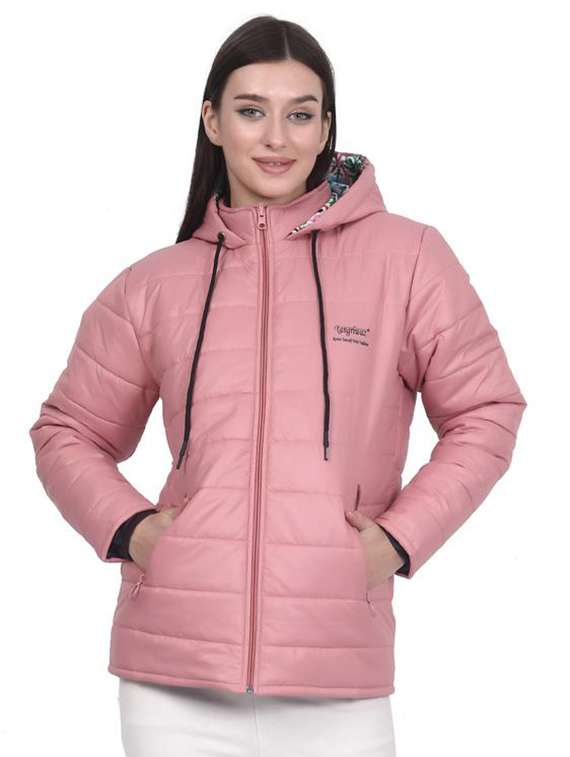 women solid hooded long sleeve quilted jacket