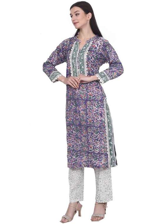 women printed three quarter sleeve straight kurta - 22294890 -  Standard Image - 2
