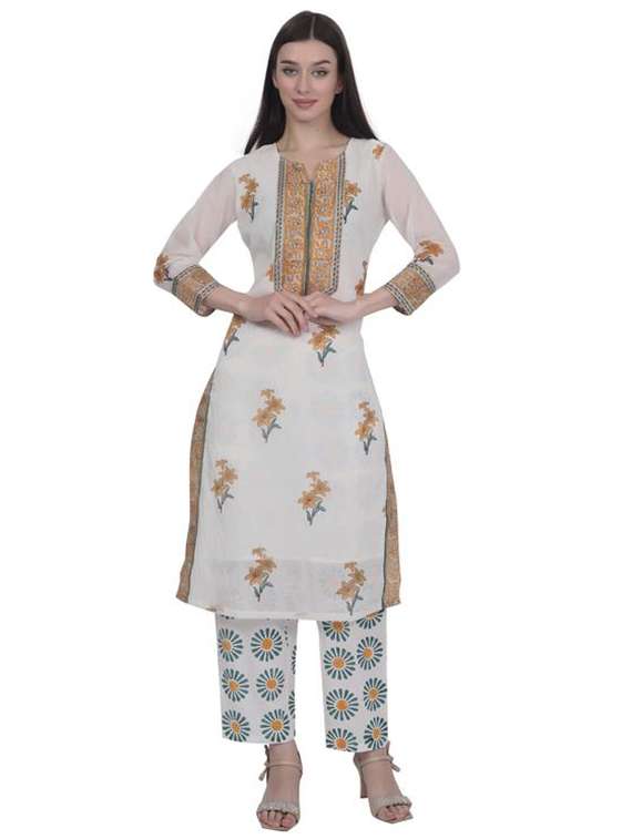 women floral printed three quarter sleeve straight kurta