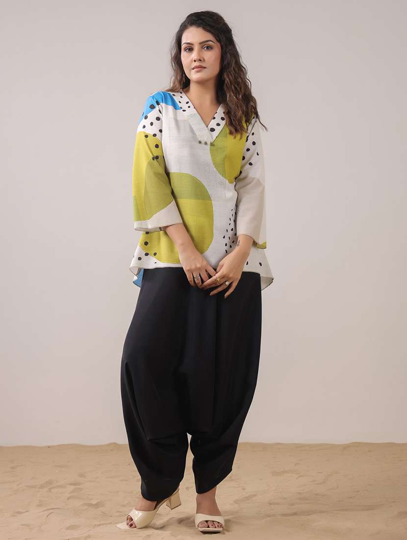 women printed three quarter sleeve ethnic co-ord set