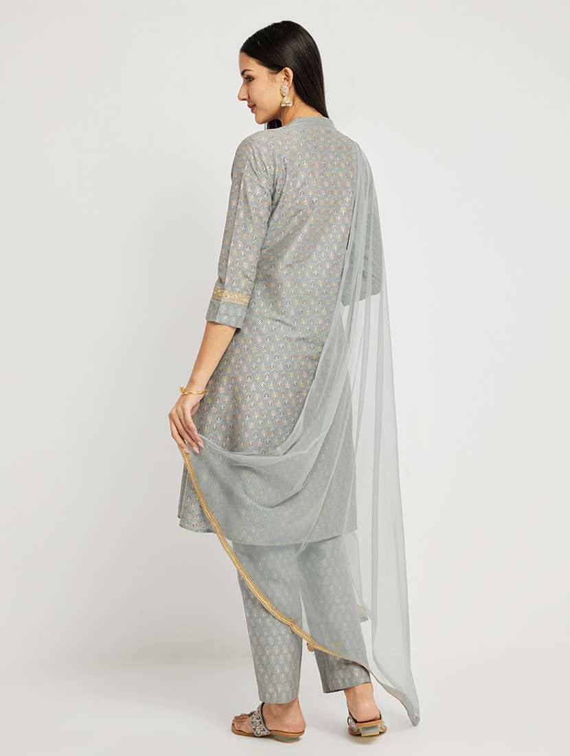 women printed three quarter sleeve kurta pant with dupatta set - 22295006 -  Standard Image - 2