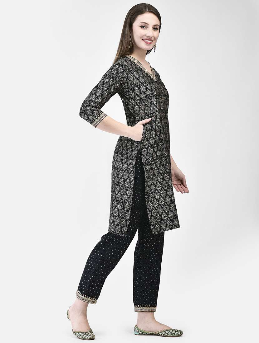 women printed three quarter sleeve kurta pant set - 22295007 -  Standard Image - 2