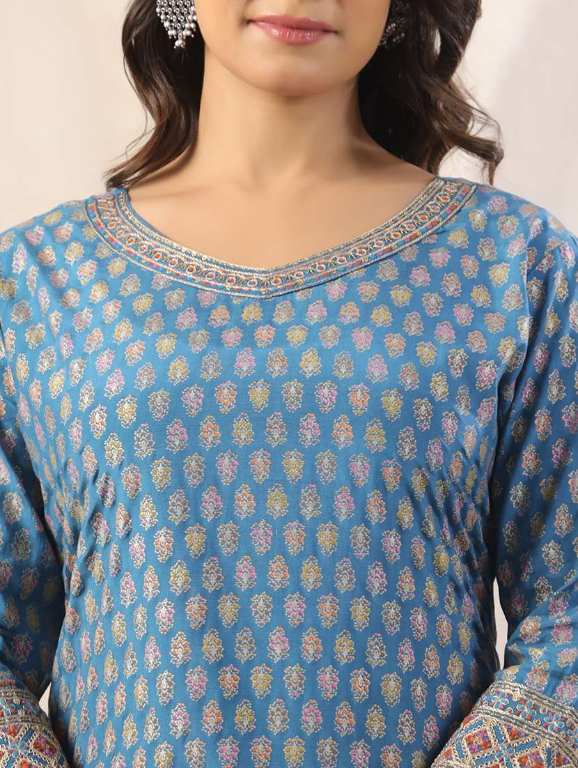 Women Printed Three Quarter Sleeve Kurta Pant Set - 22295008 -  Standard Image - 7