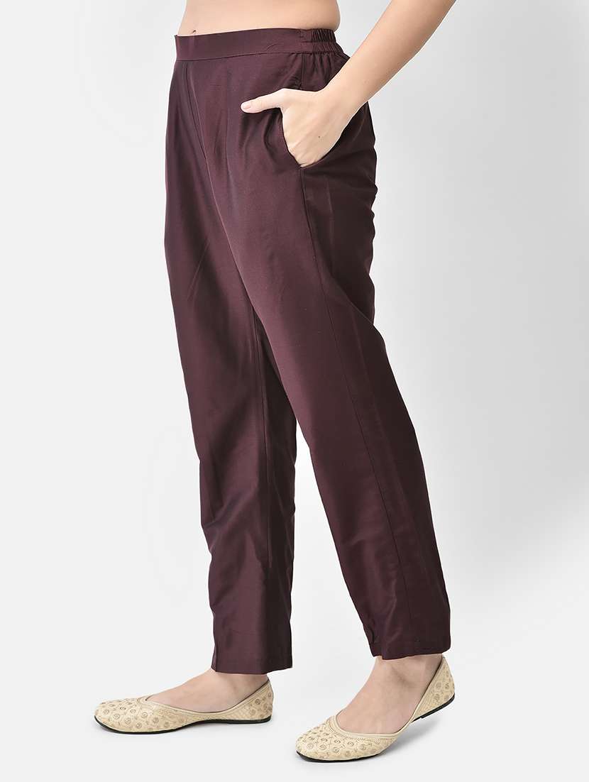 women solid witth work three quarter sleeve kurta pant set - 22295026 -  Standard Image - 2