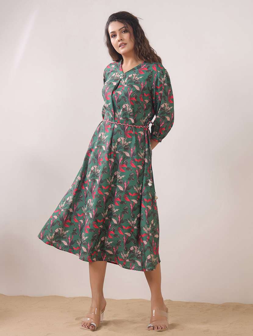 women printed three quarter sleeve a-line ethnic dress - 22295032 -  Standard Image - 2