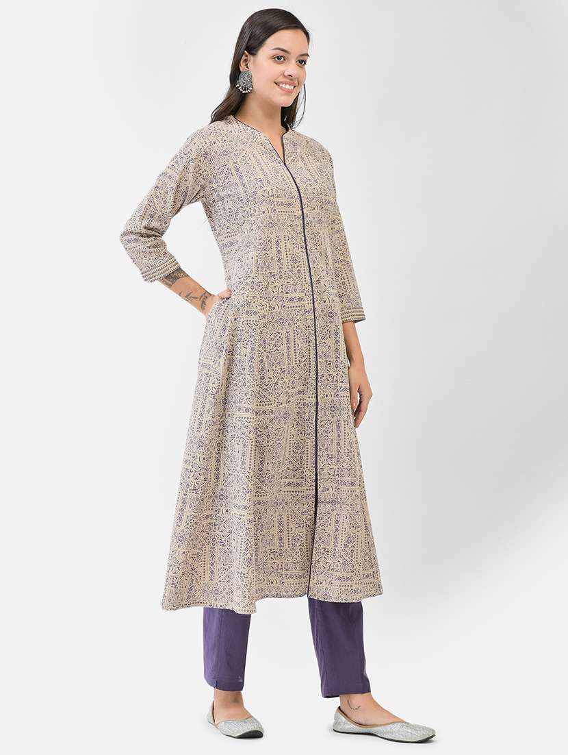 women printed three quarter sleeve a-line kurta - 22295034 -  Standard Image - 2