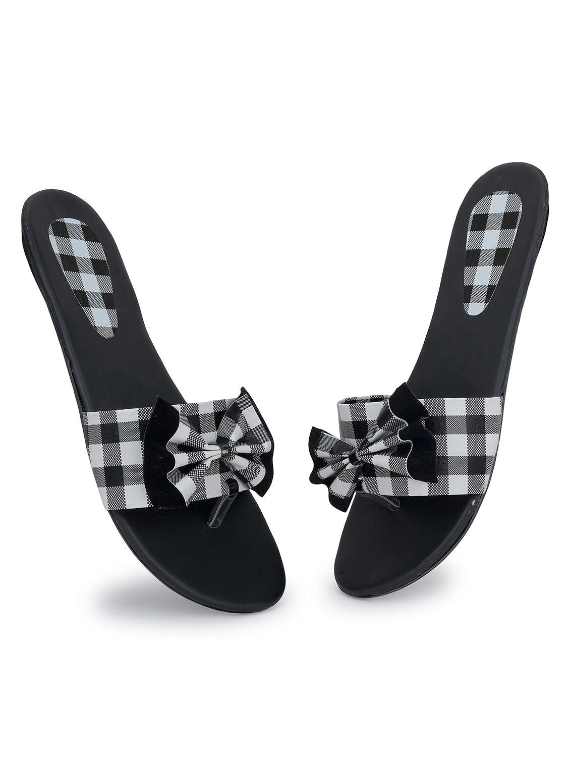 women checkered slip on flat sandals - 22295048 -  Standard Image - 2