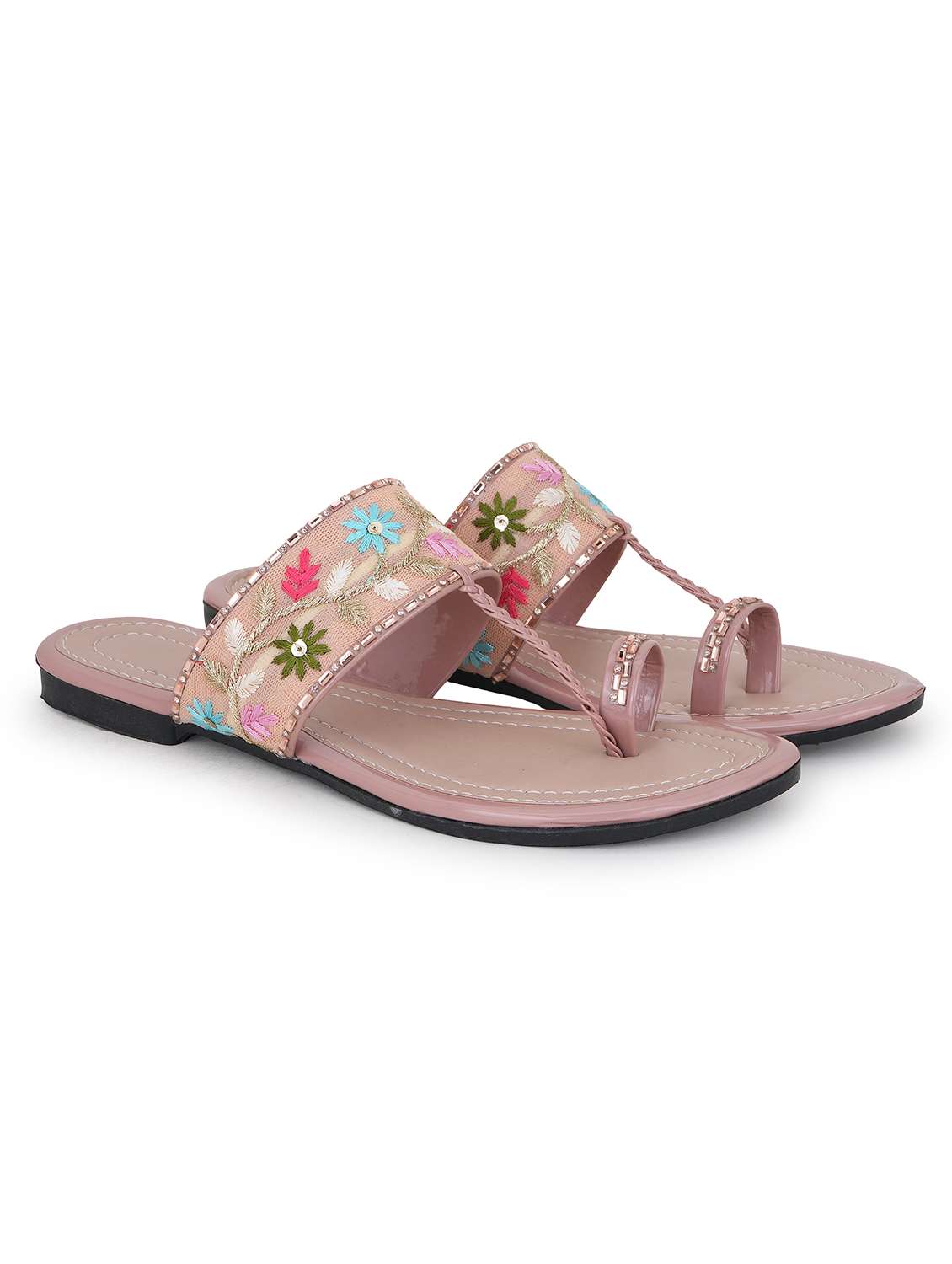 women embroidered one toe flat sandal