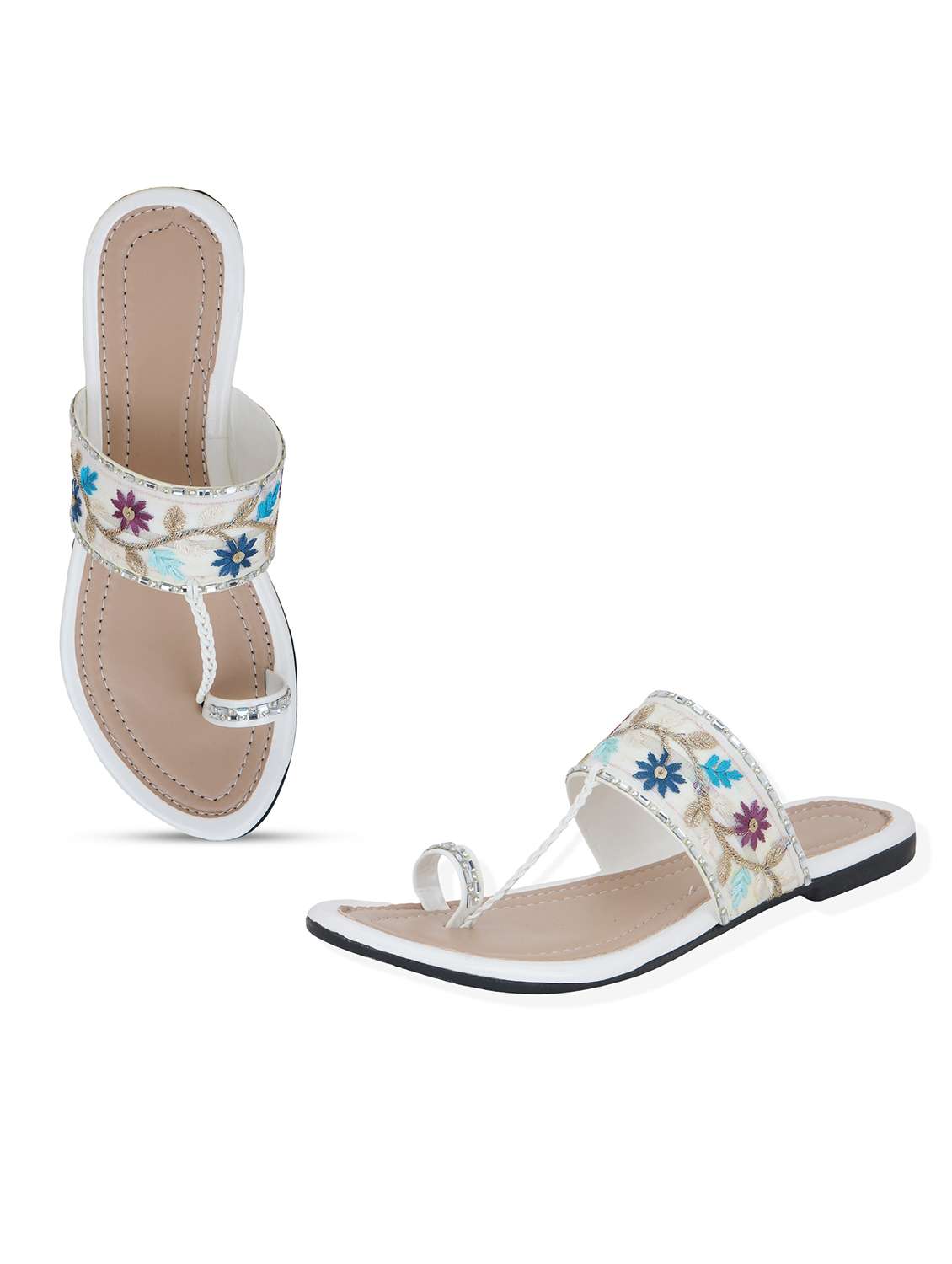 women embroidered one toe flat sandal - 22295056 -  Standard Image - 2