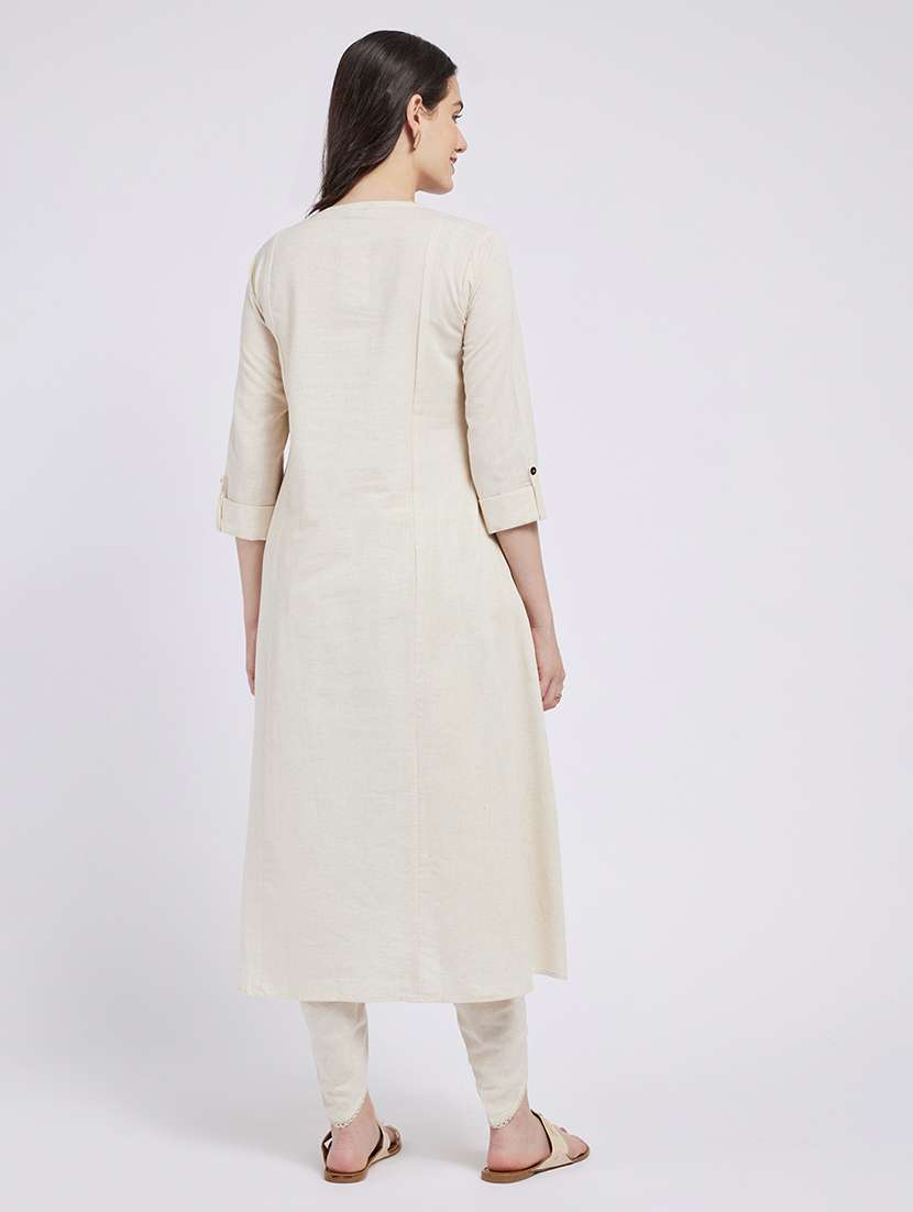 women solid three quarter sleeve a-line kurta - 22295092 -  Standard Image - 2