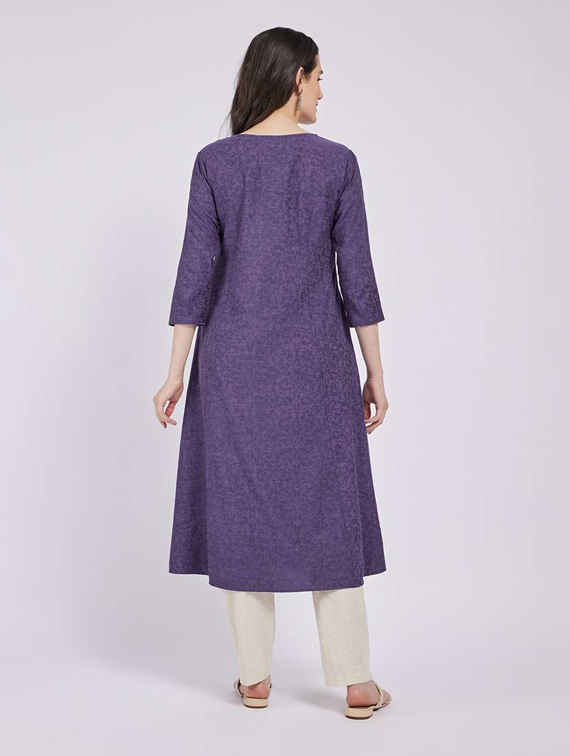 women printed three quarter sleeve a-line kurta - 22295097 -  Standard Image - 2