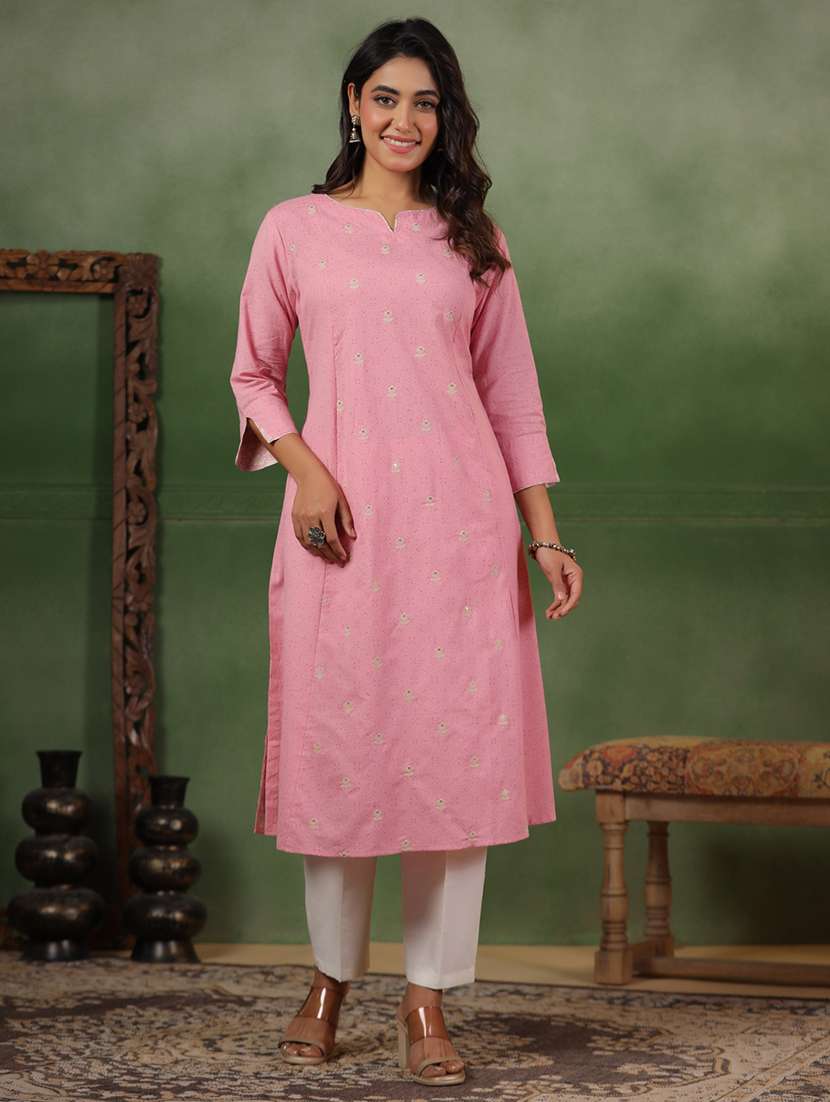 Women Printed Three Quarter Sleeve A-line Kurta - 22295111 -  Standard Image - 2