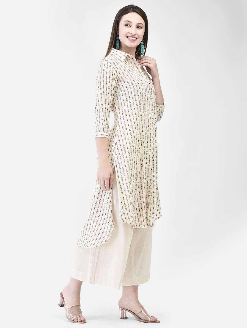 women printed three quarter sleeve high-low kurta - 22295117 -  Standard Image - 2